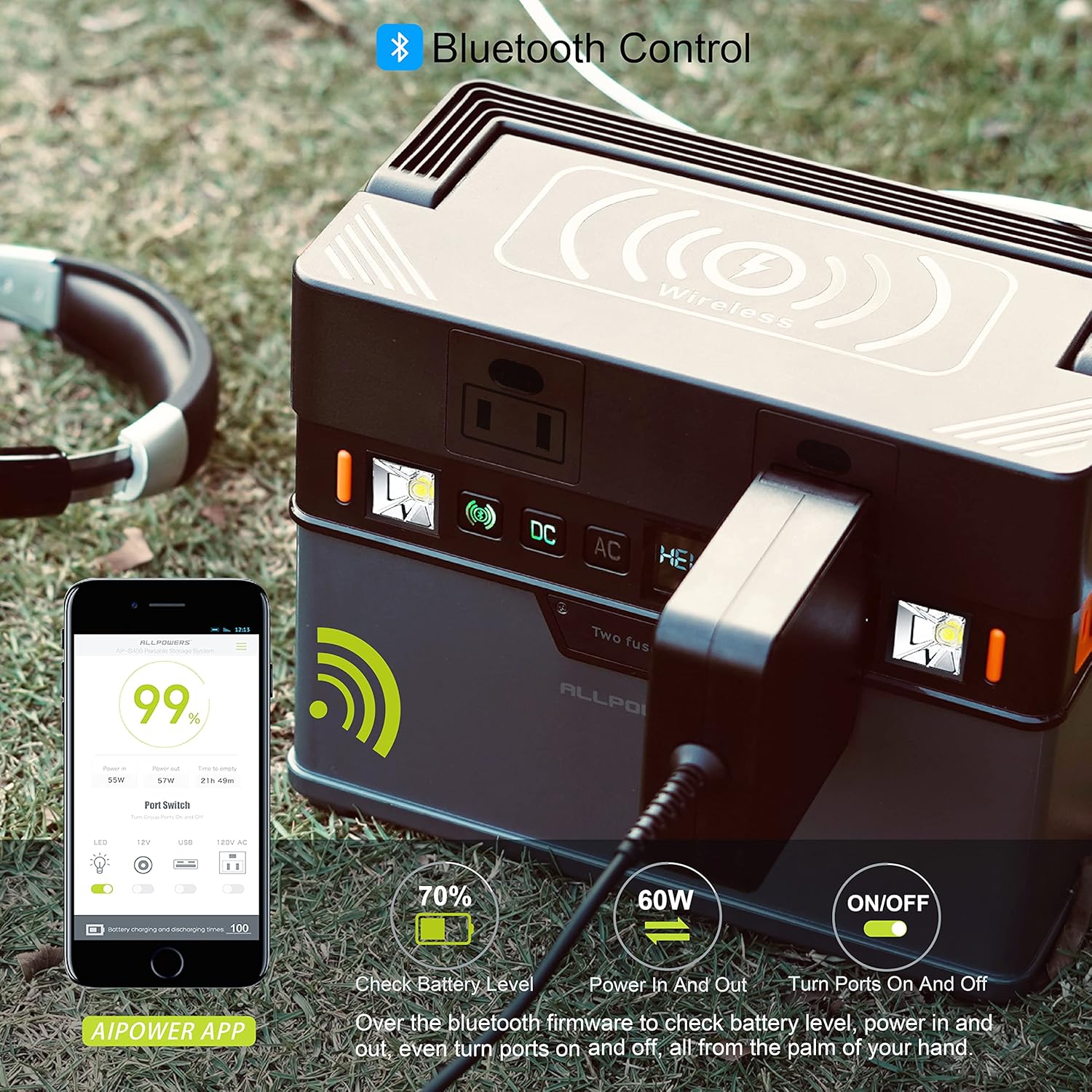 Portable Power Station 300W with 100W Solar Panel 288Wh Outdoor Camping RV Laptop Phone k7