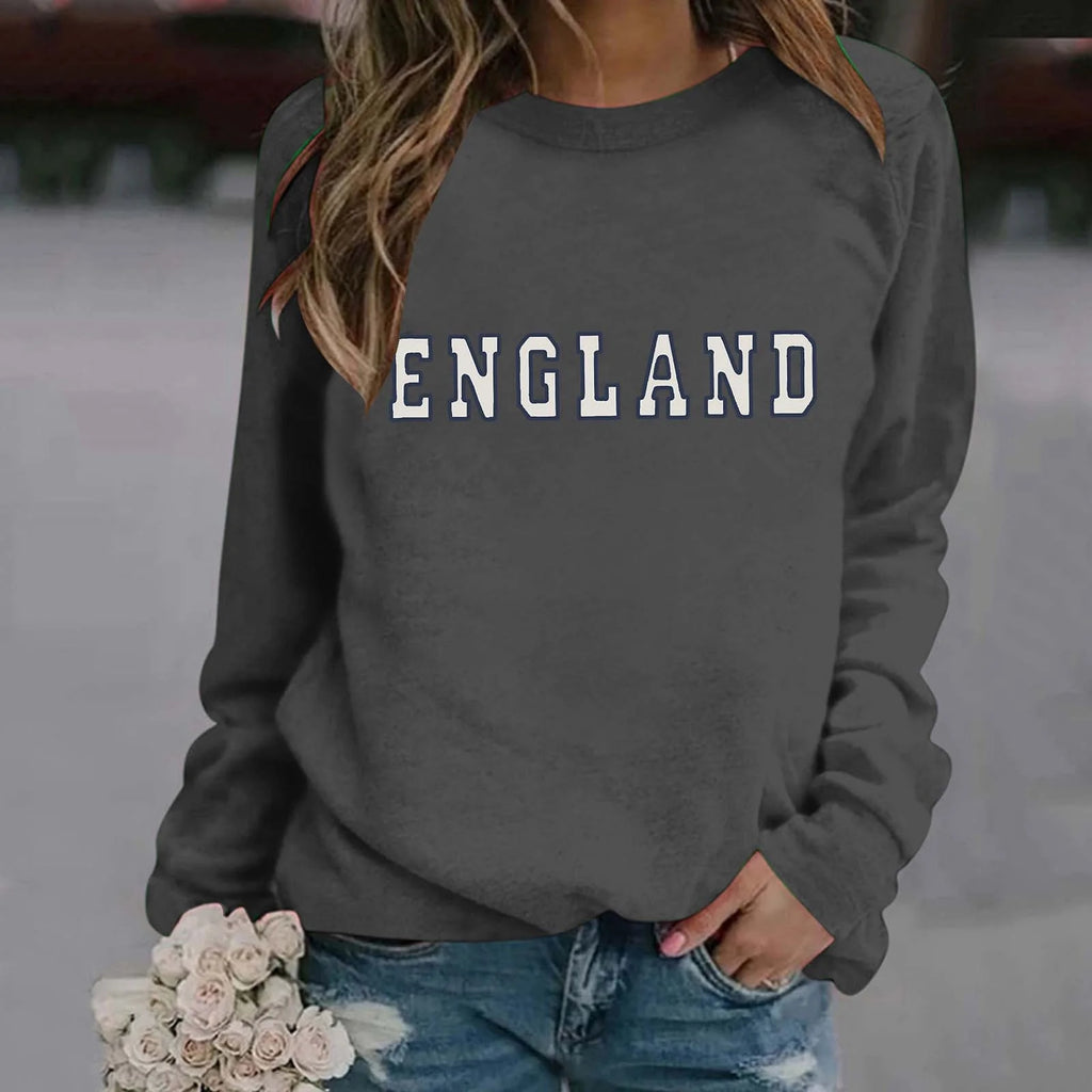 Women's Letter Printed Round Neck Long Sleeve Sweatshirt Hooded k7
