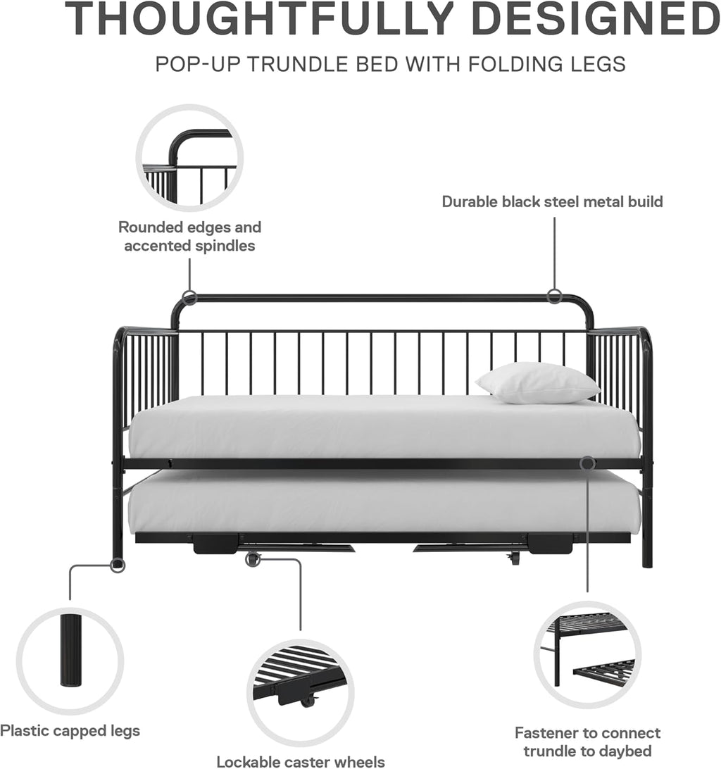 Metal Daybed with Pop Up Trundle Twin Black k7