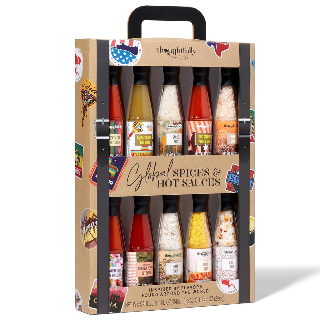 Spice and Hot Sauce Collection Gift Set, 5 Sauces and 5 Salts, Suitcase Packaging k7m