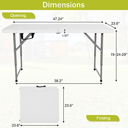 Folding Table 6ft Portable Picnic Dining Table with Carrying Handle White k7p