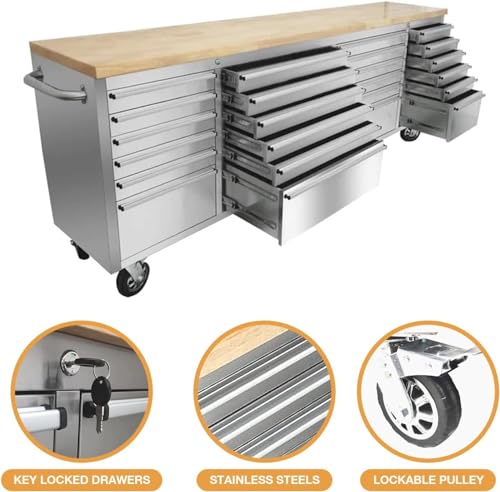 72 inch Mobile Tool Chest 15 Drawer Rolling Cabinet a7k