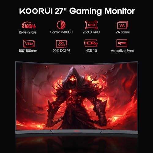 27 inch QHD 180Hz Curved Gaming Monitor with AdaptiveSync 1ms HDR10 VESA a7