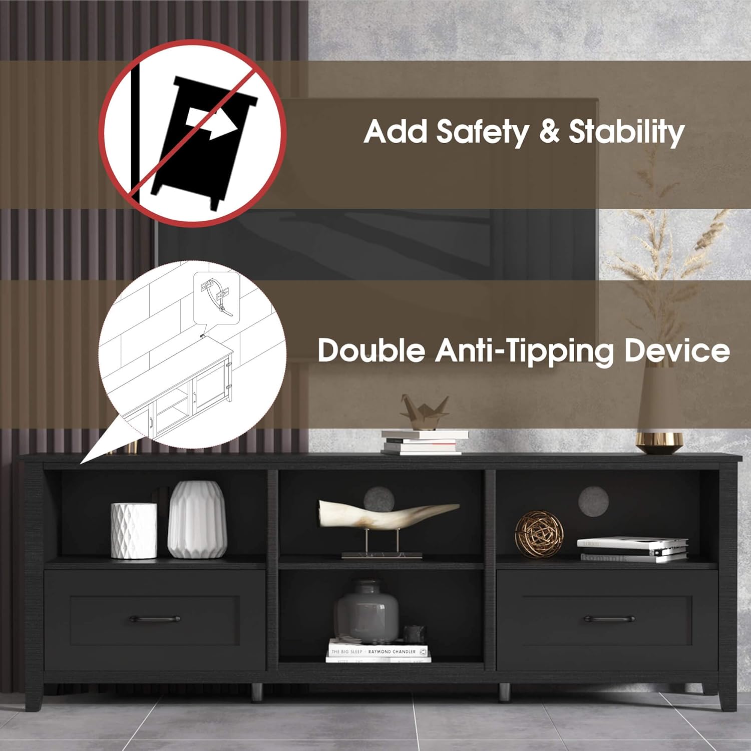 Black TV Stand with Drawers for Living Room a7