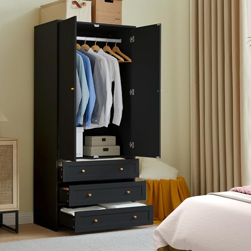 Wooden Wardrobe Closet with 3 Drawers and 2 Doors k7m