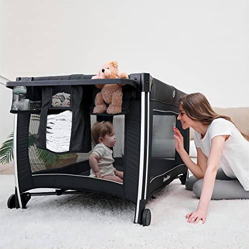 Portable Baby Crib Foldable Travel Playard with Bassinet and Changing Table k7m