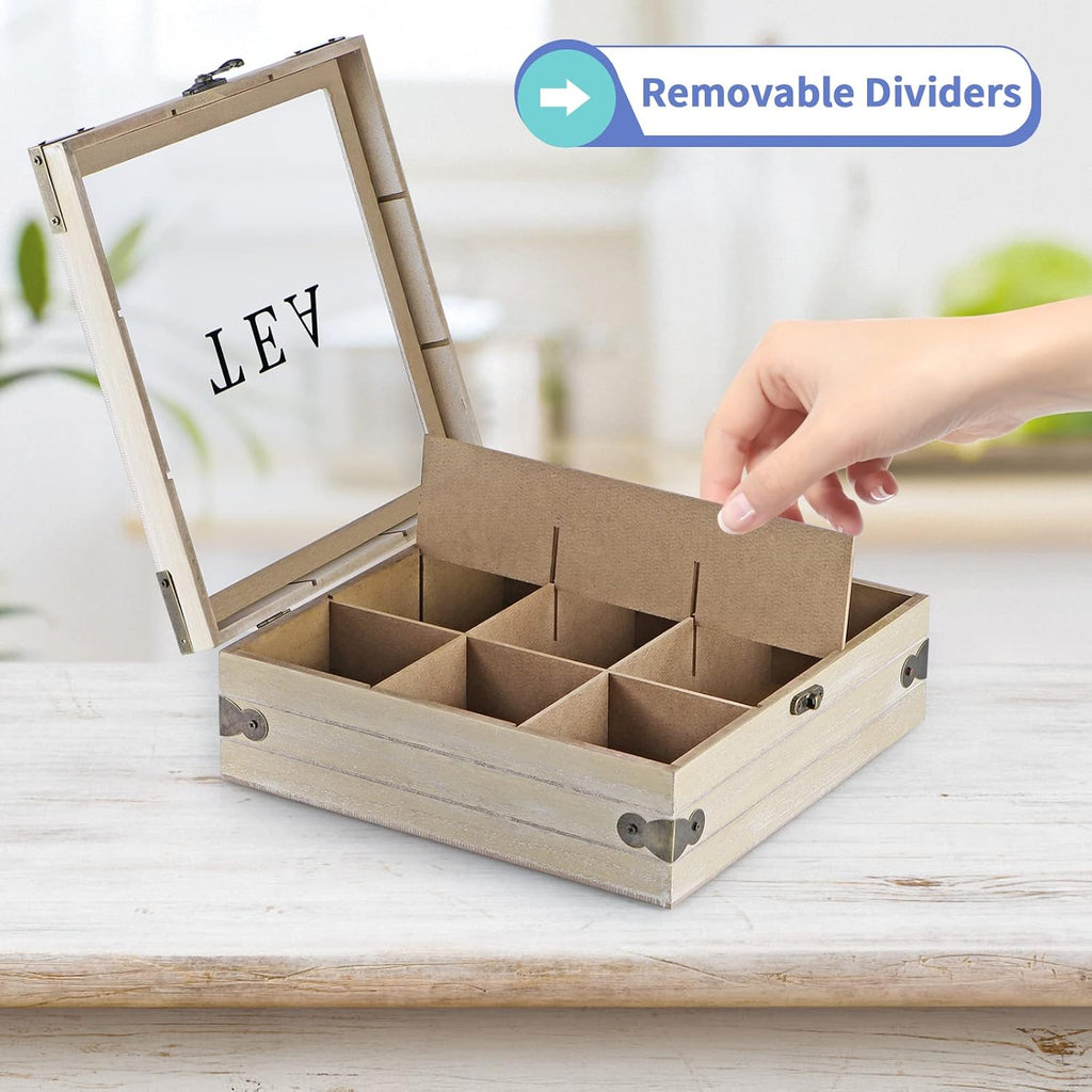 Tea Box Organizer with Glass Lid, 9 Compartments a7