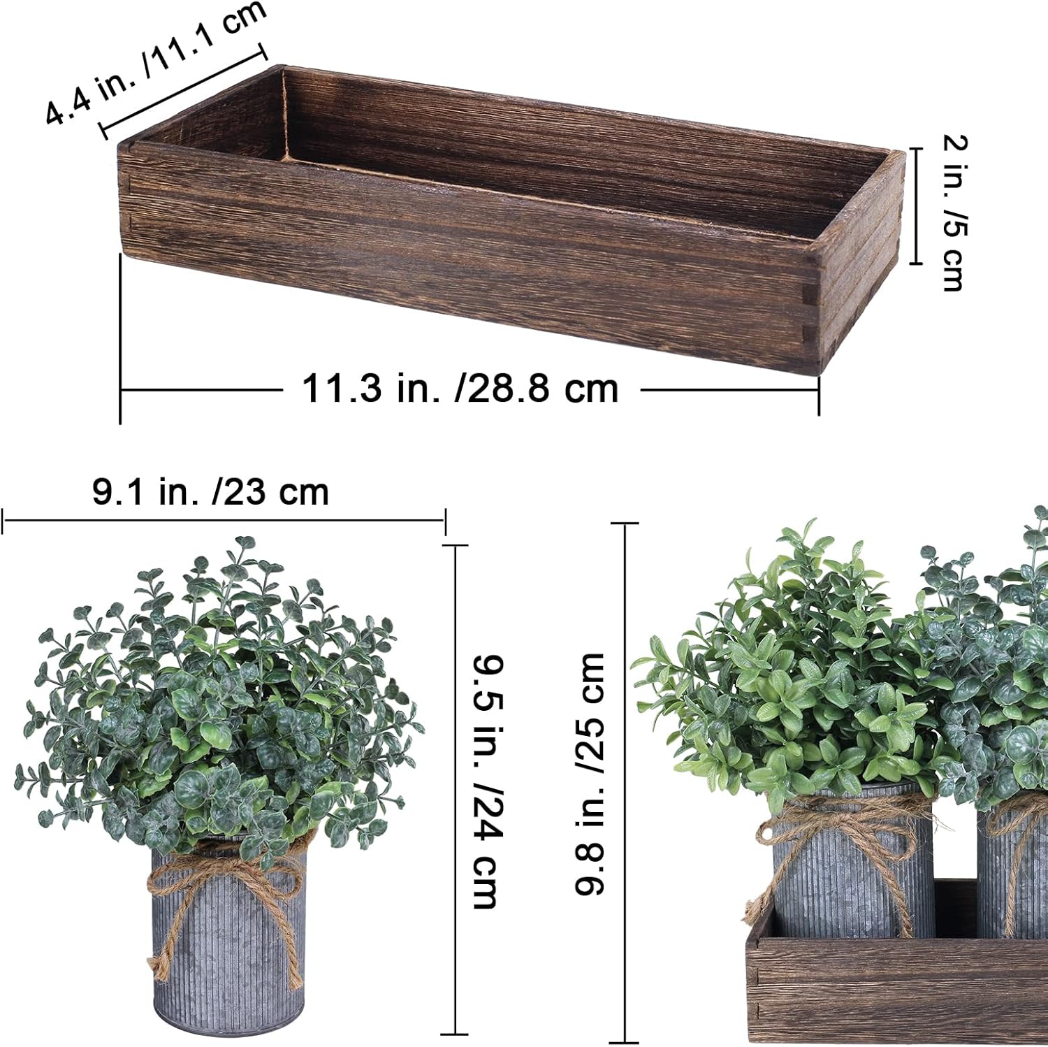 Faux Potted Plants Set of 3 in Galvanized Metal Pots k7q