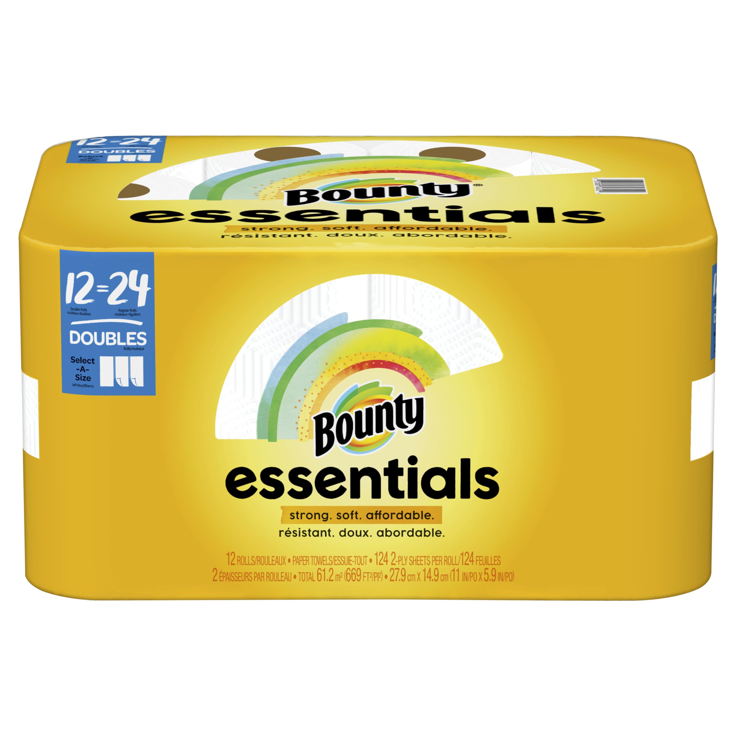 Bounty Essentials Select-A-Size Paper Towels, White, 12 Double Rolls = 24 Regular Rolls, 12 Count