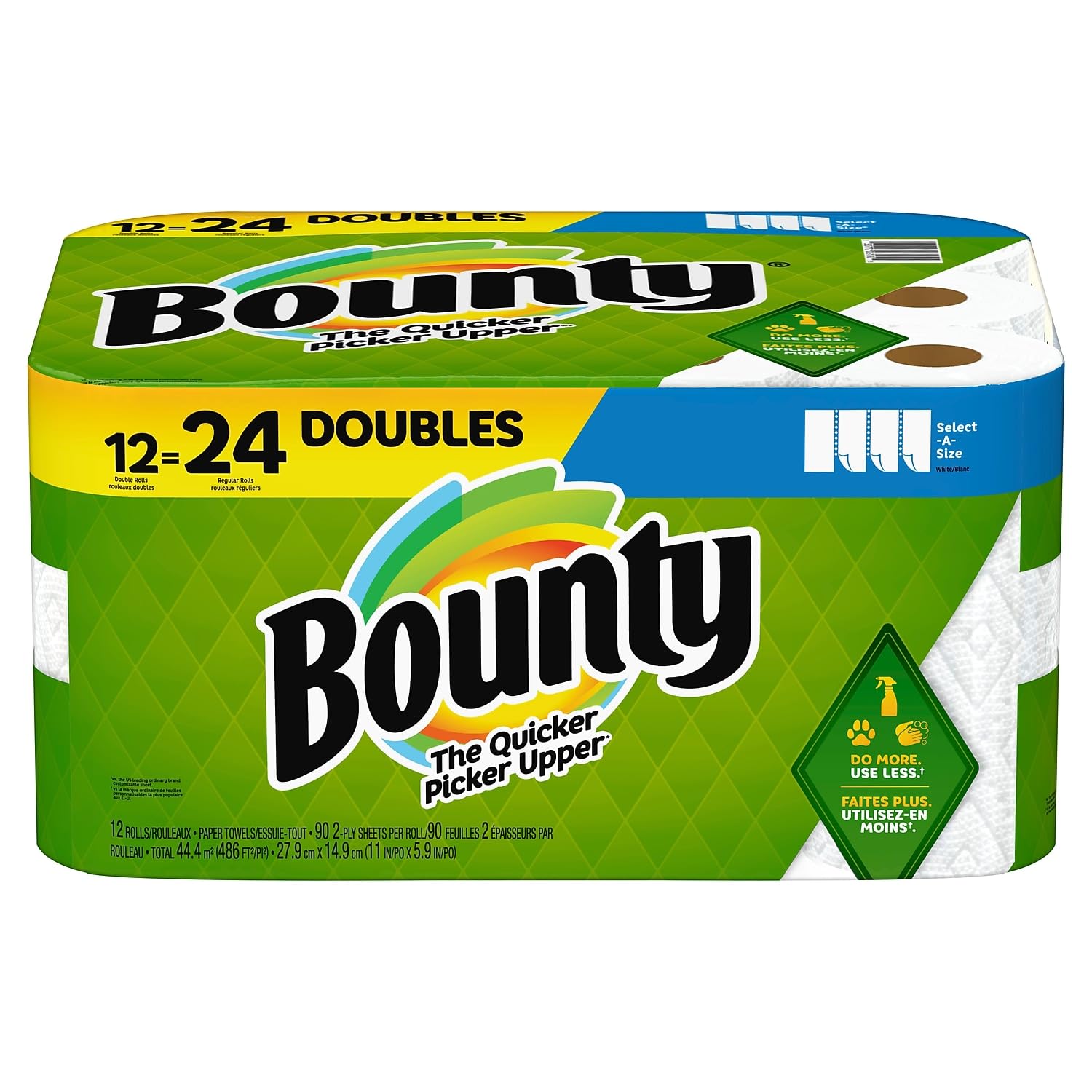 Bounty® Select-A-Size® Double 2-Ply Paper Towels, 98 Sheets Per Roll, Pack of 12 Rolls