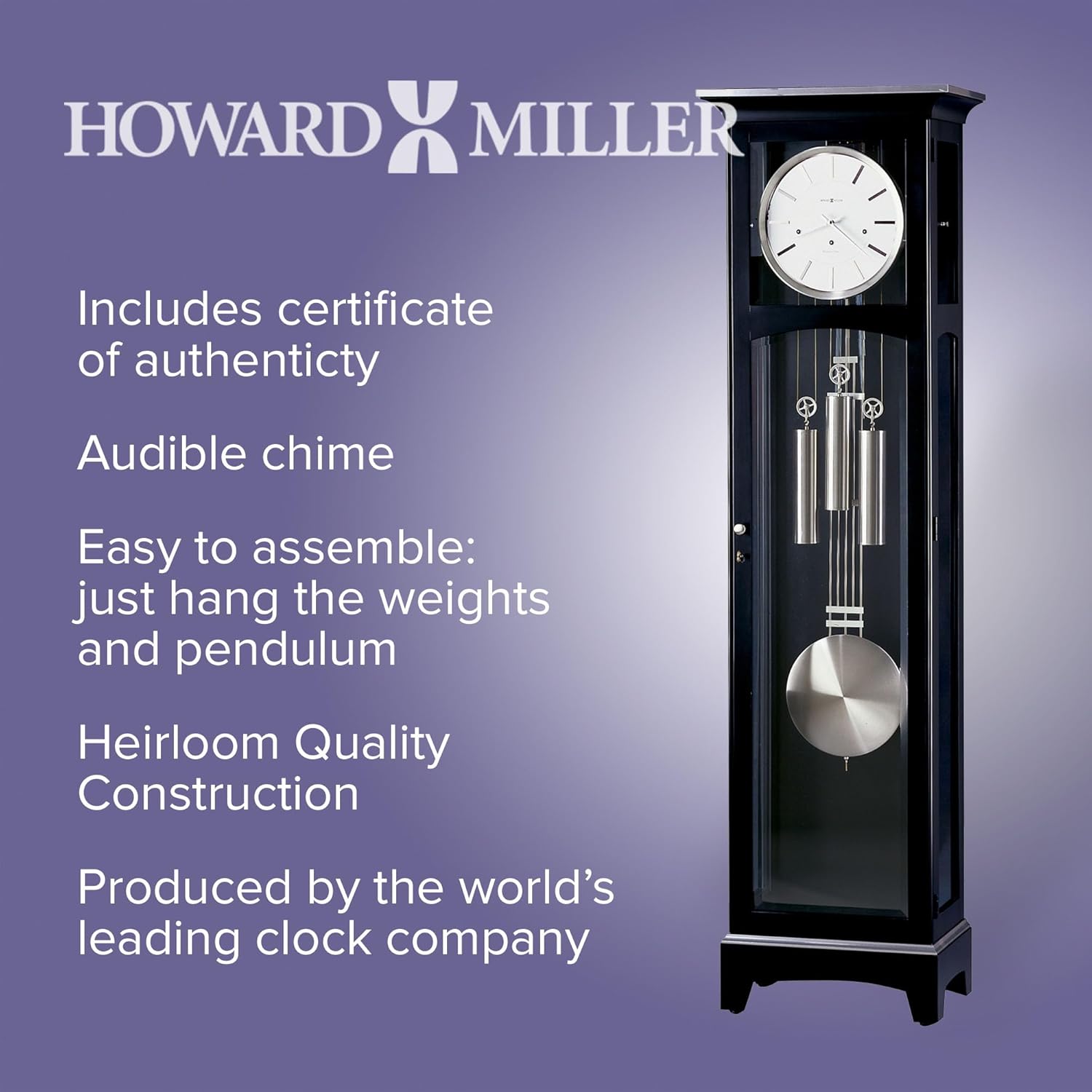 Floor Clock Black Satin Finish Vertical Grandfather Home Decor k7m