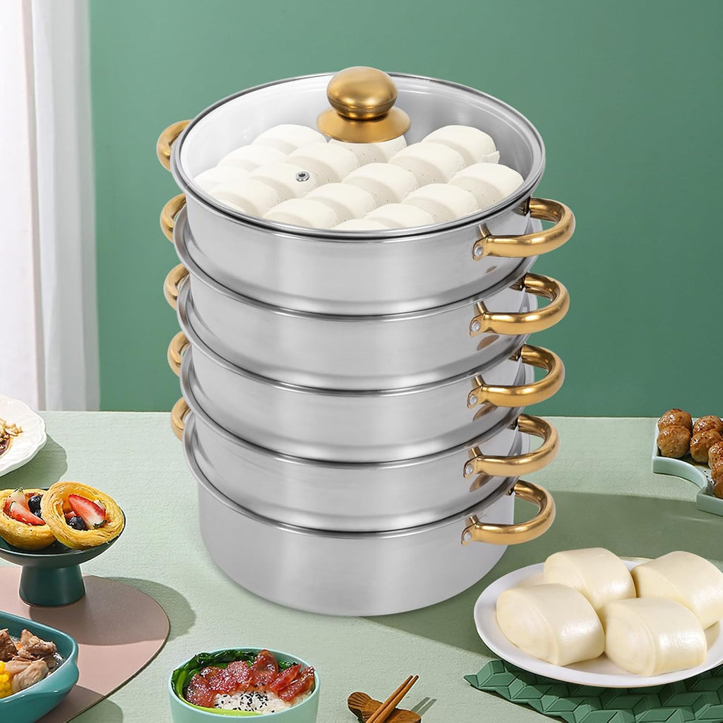 Steamer Pot 5 Tier 26cm Stainless Steel with Glass Lid a7