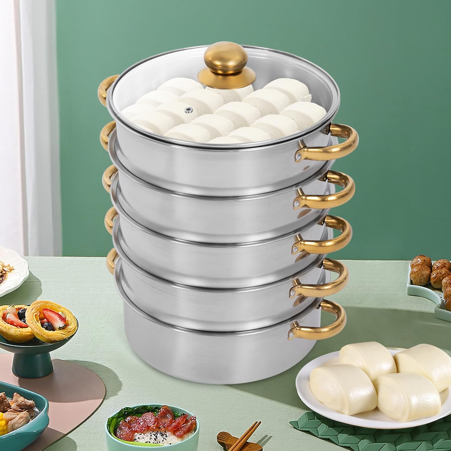 Steamer Pot 5 Tier 26cm Stainless Steel with Glass Lid a7