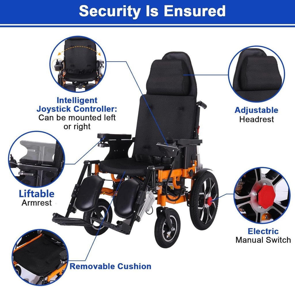 Reclining Foldable Electric Wheelchair for Adults, All Terrain 500W Motor, 20 Mile Range k7
