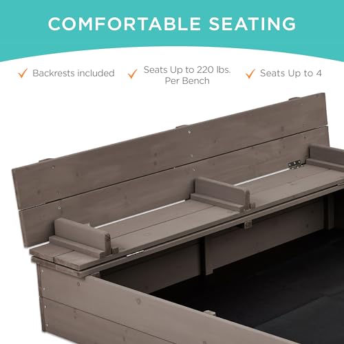 Kids Outdoor Wooden Sandbox with Foldable Bench Seats a7