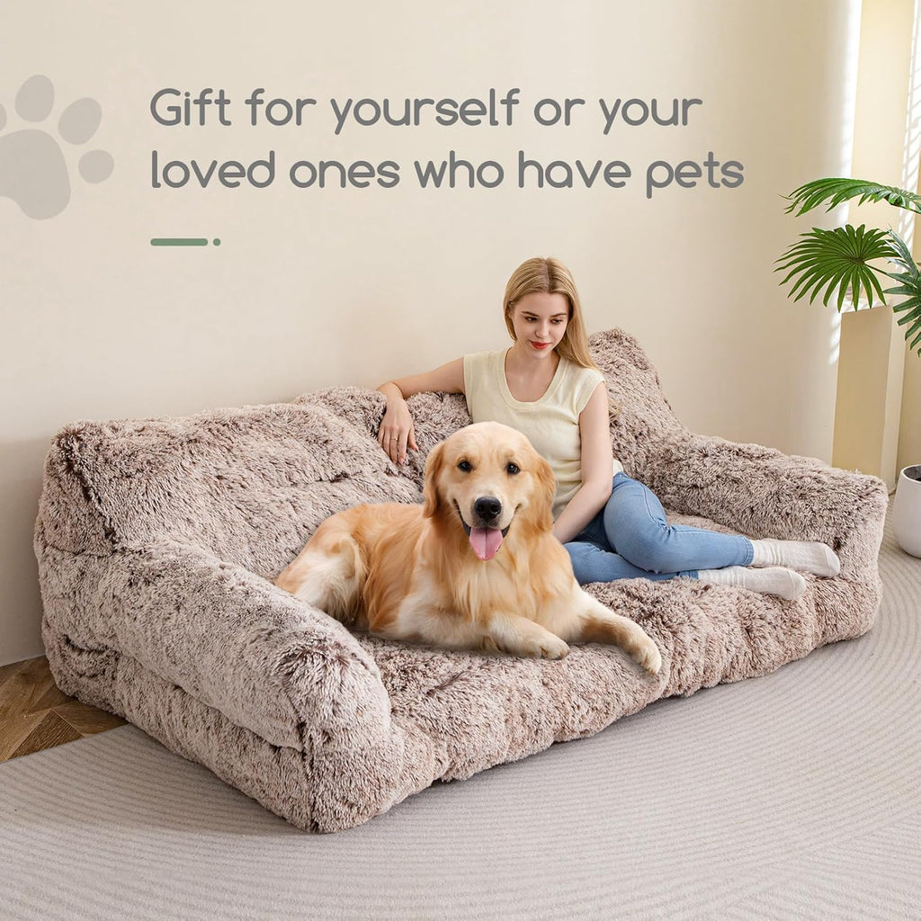 Giant Human Dog Sofa Bed, Comfy Floor Couch with Foam Support, Faux Fur Orthopedic Bed a7k