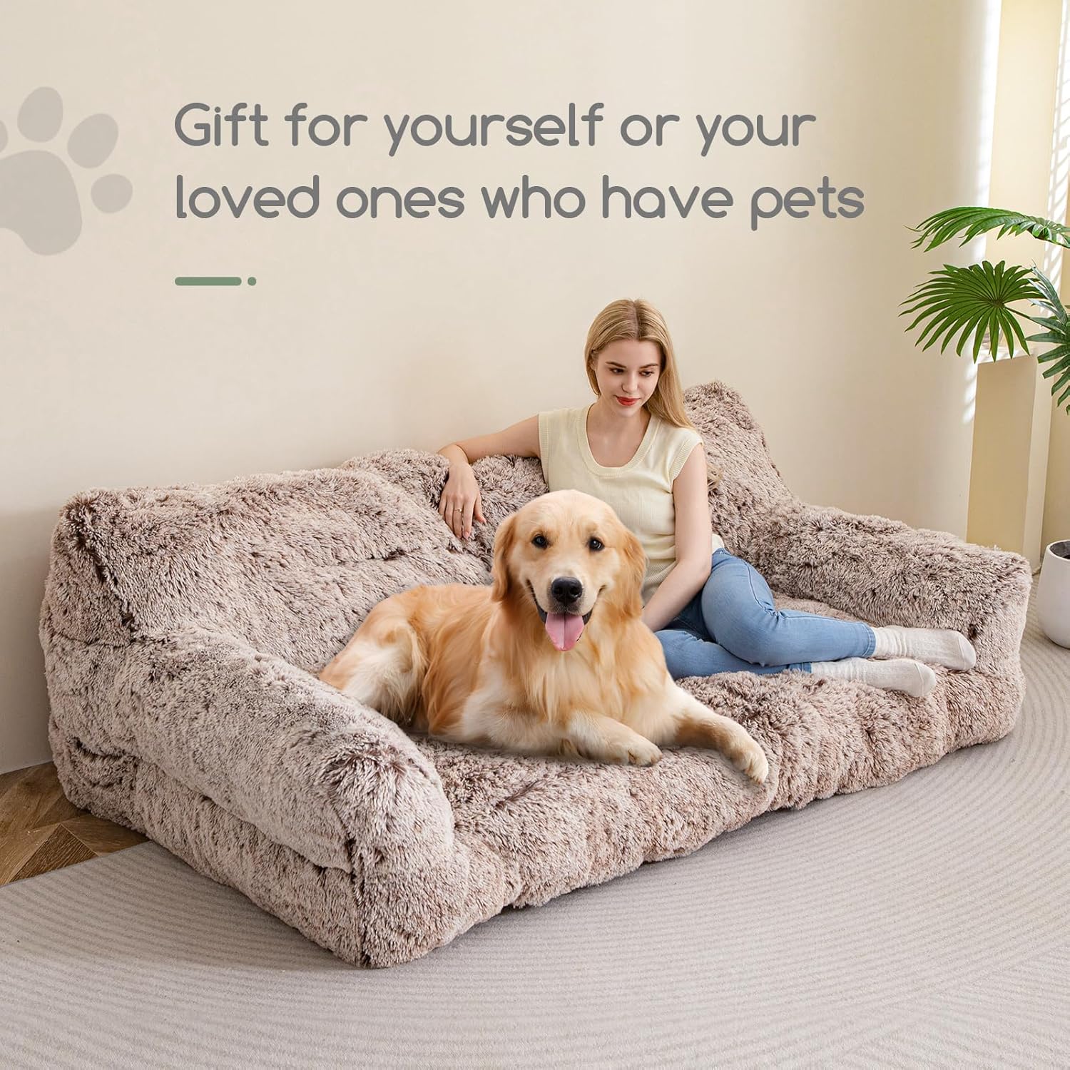 Giant Human Dog Sofa Bed, Comfy Floor Couch with Foam Support, Faux Fur Orthopedic Bed a7k