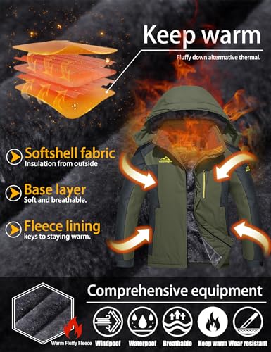 Men's Winter Ski Jacket Waterproof Snow Coat Fleece Lining Hooded k7m