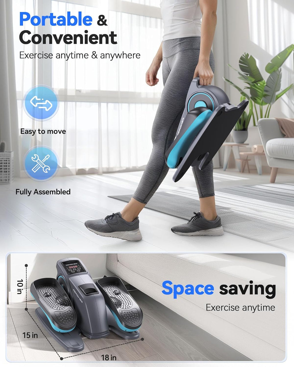 Under Desk Elliptical Machine Seated Pedal Exerciser for Seniors Quiet Adjustable Speed A7