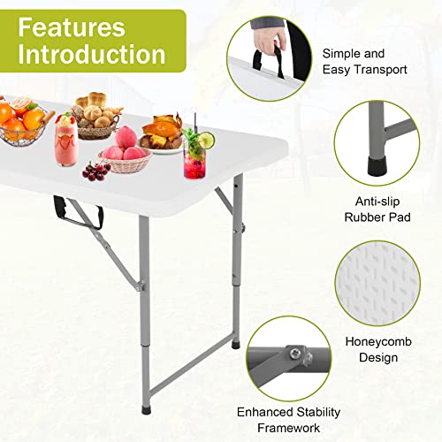 Folding Table 6ft Portable Picnic Dining Table with Carrying Handle White k7p