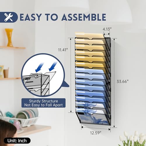 Wall File Organizer 14 Tier Hanging Mail Organizer Black 2 Pack k7