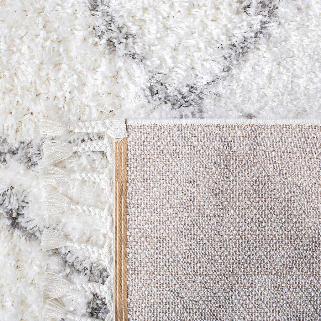 Shag Area Rug 9x12 Ivory Grey Boho Braided Design k7