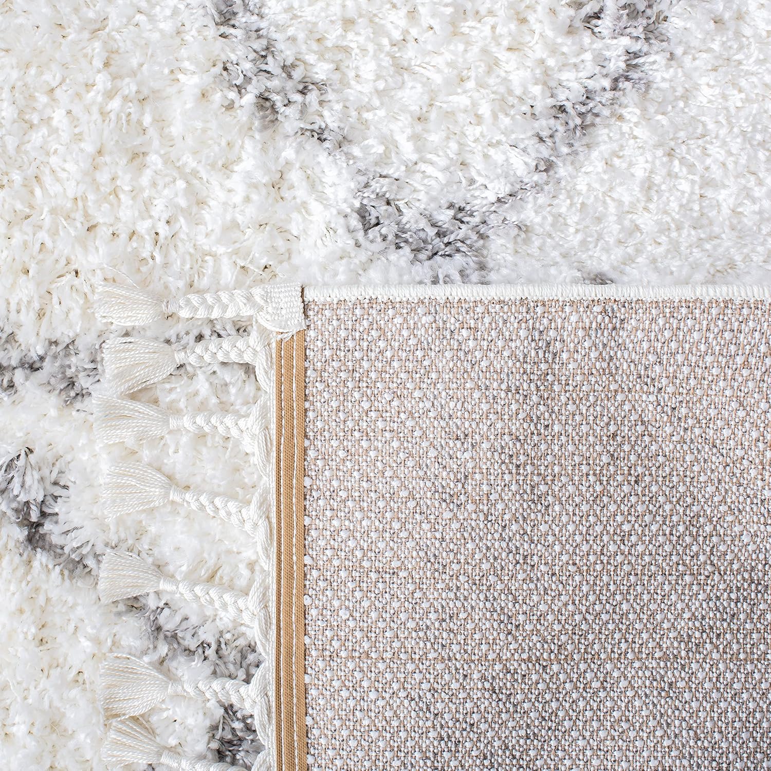 Shag Area Rug 9x12 Ivory Grey Boho Braided Design k7