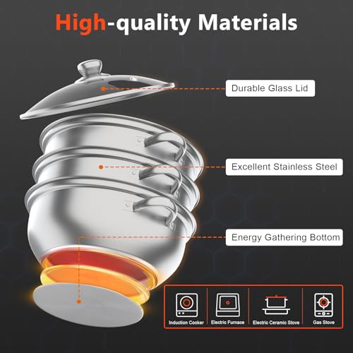 Stainless Steel 5-Tier Steamer Pot with Glass Lid a7k