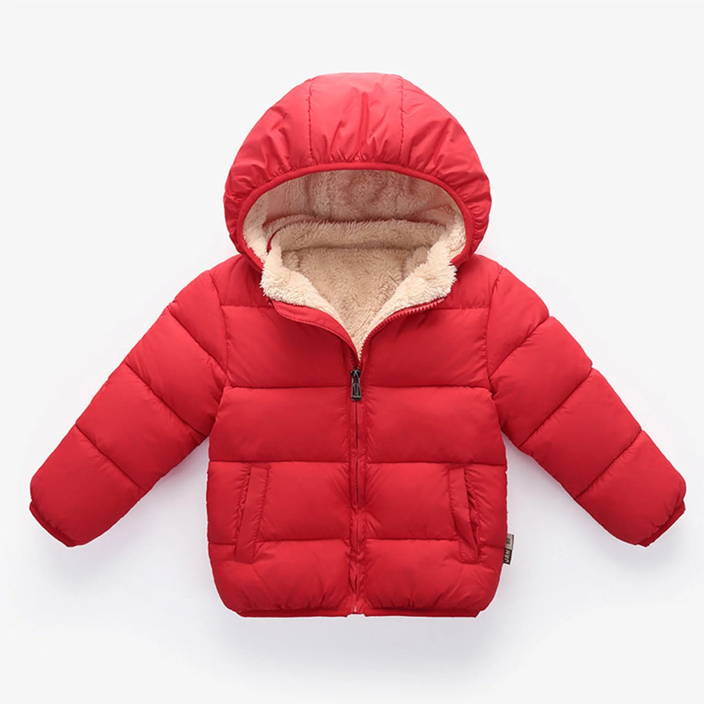 Kids Solid Winter Hooded Jacket Warm Outwear a7
