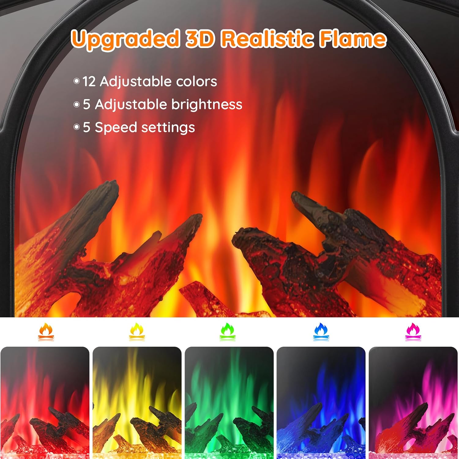 Electric Fireplace Heater with 3D Flame Effect and Remote k7m