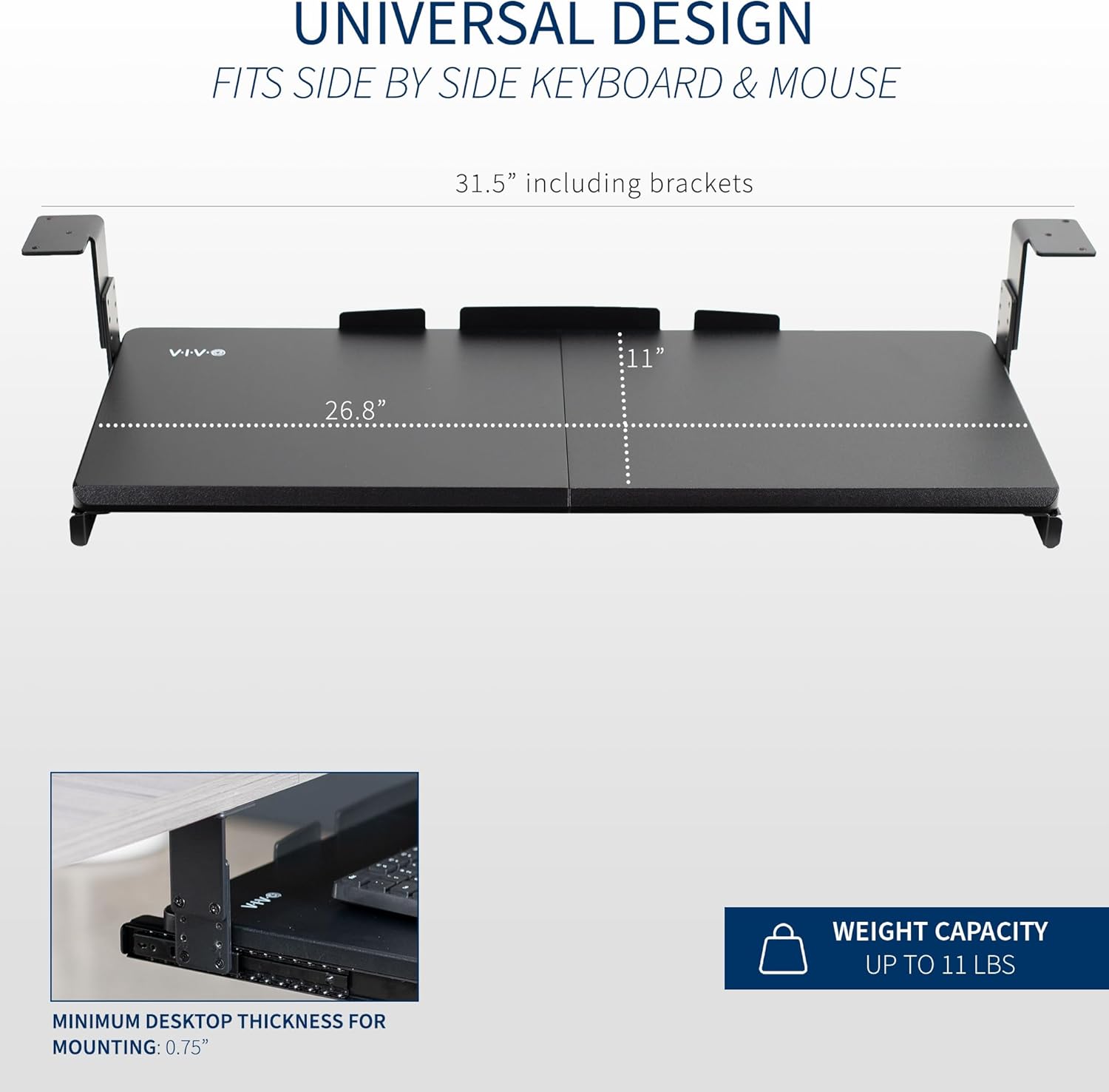 Adjustable Under Desk Keyboard Tray 27x11 Slide-Out Platform Black k7