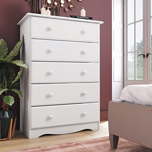 Palace Imports 100% Solid Wood 5-Drawer Chest with Metal or Wooden Knobs Honey Pine Stained Light Wood