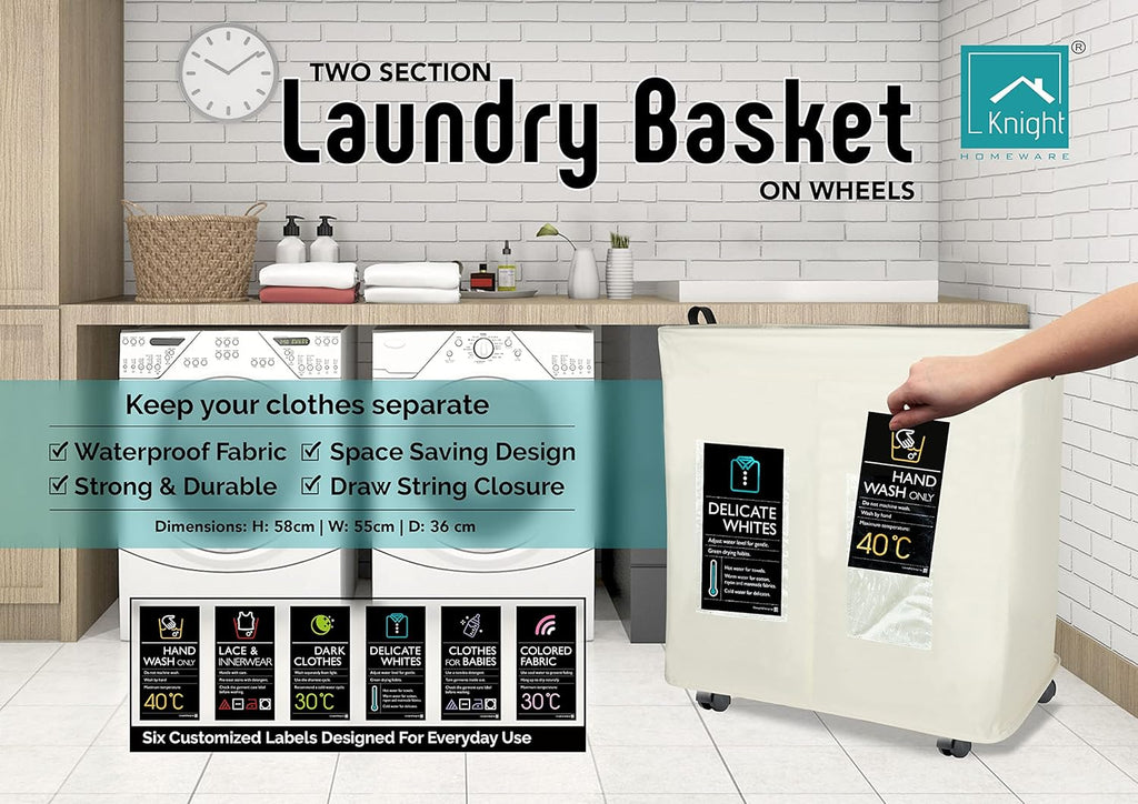 Collapsible Laundry Basket with Wheels 120L Ivory a7