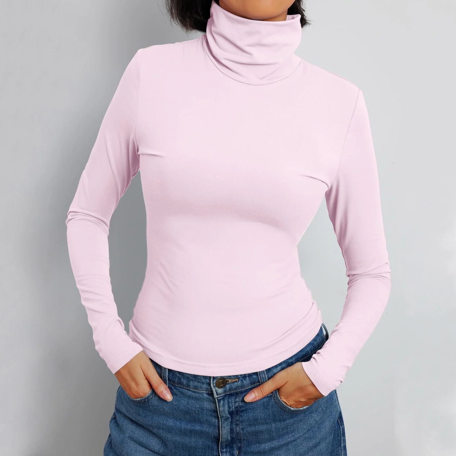Long Sleeve Crop Tops for Women V Neck Slim Fit Winter Shirts k7m