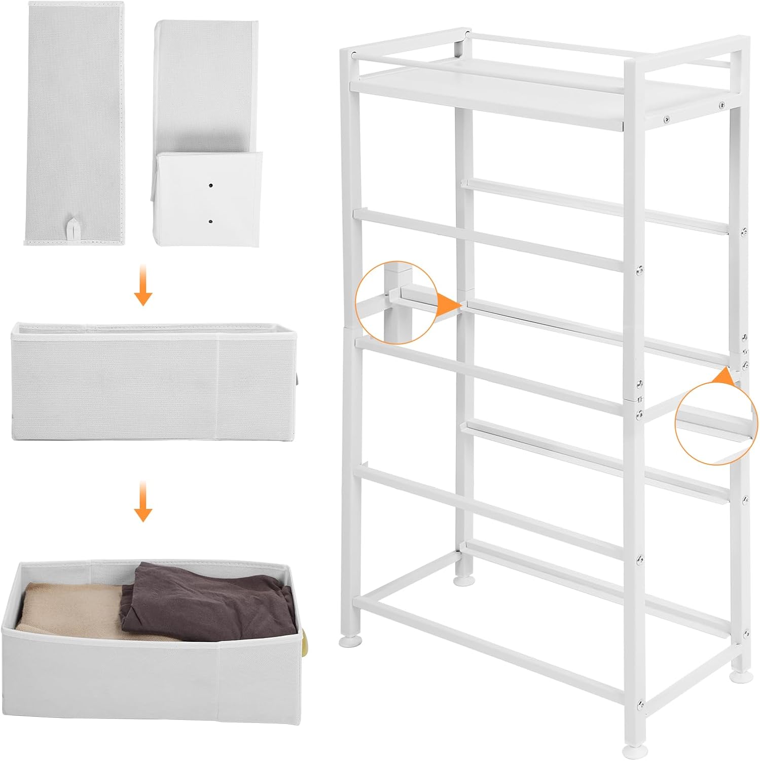 Narrow Dresser 4 Drawers Fabric Storage Cabinet White k7m