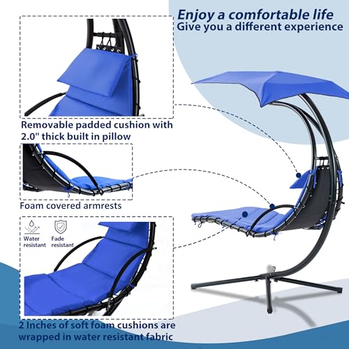 Hanging Chaise Lounger with Canopy and Cushion Outdoor Hammock Swing Chair a7