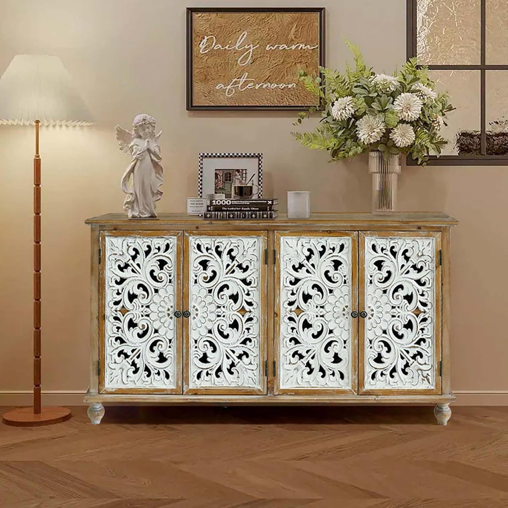 Accent Cabinet with 4 Doors Farmhouse Sideboard Buffet q7k