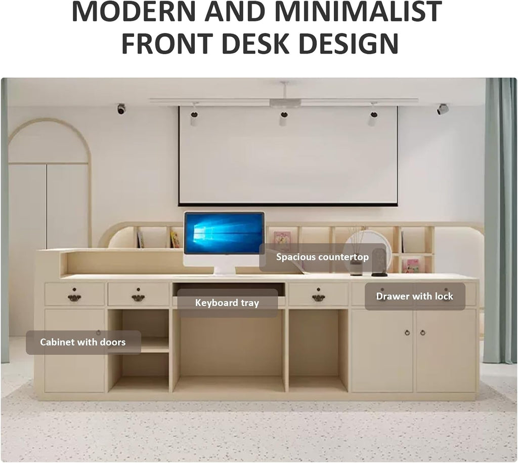 Reception Desk with LED Light and Storage Shelves 64 Inch a7