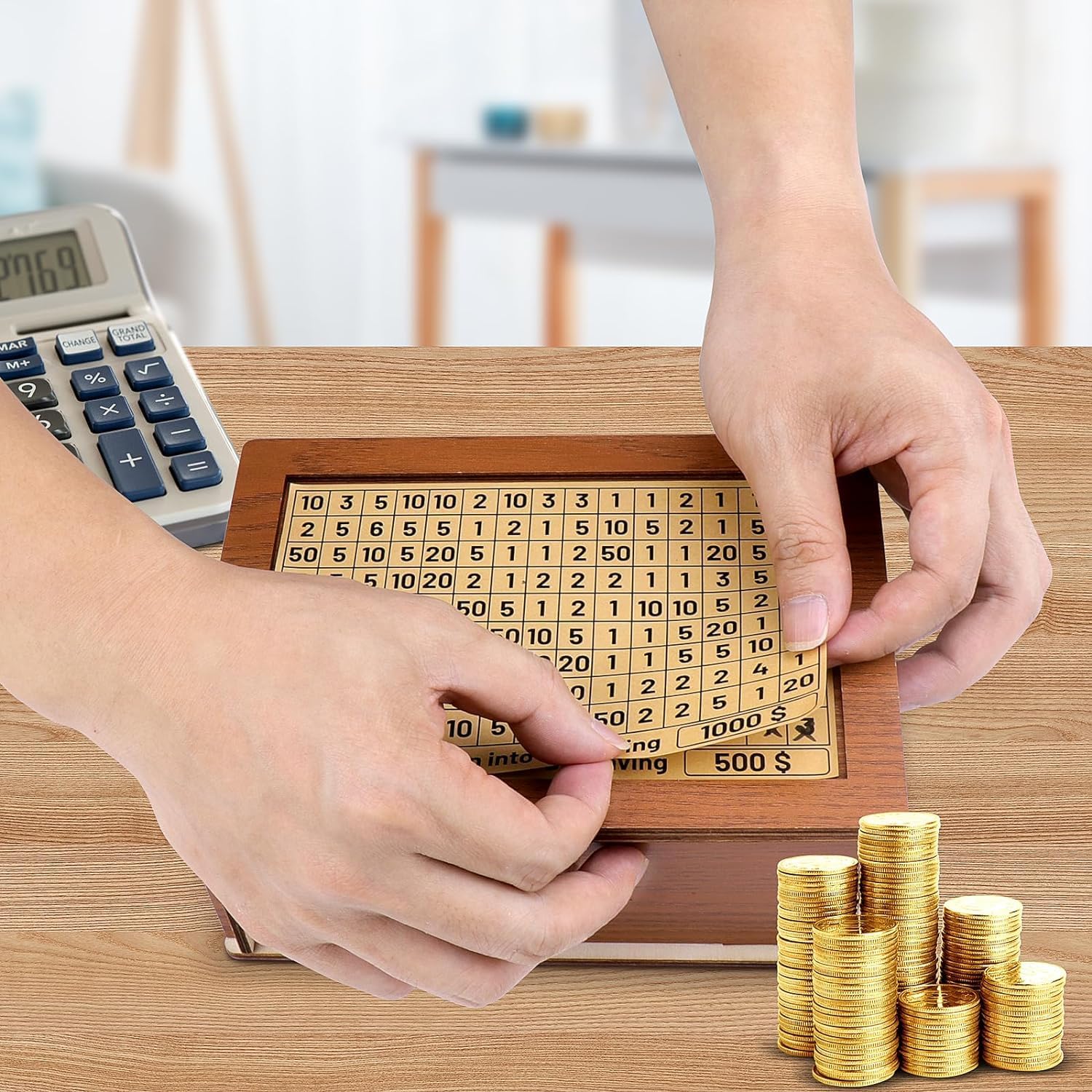 Wooden Savings Box with Coin Counter 8 Inch a7