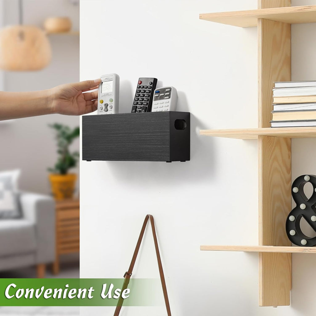 TV Remote Holder Wall Mount 3 Slots Wooden Black a7