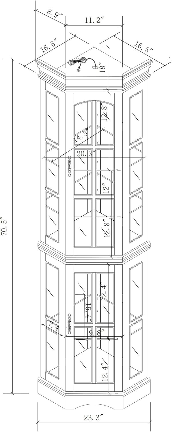 Glass Corner Display Cabinet with 5 Shelves and Lighting a7