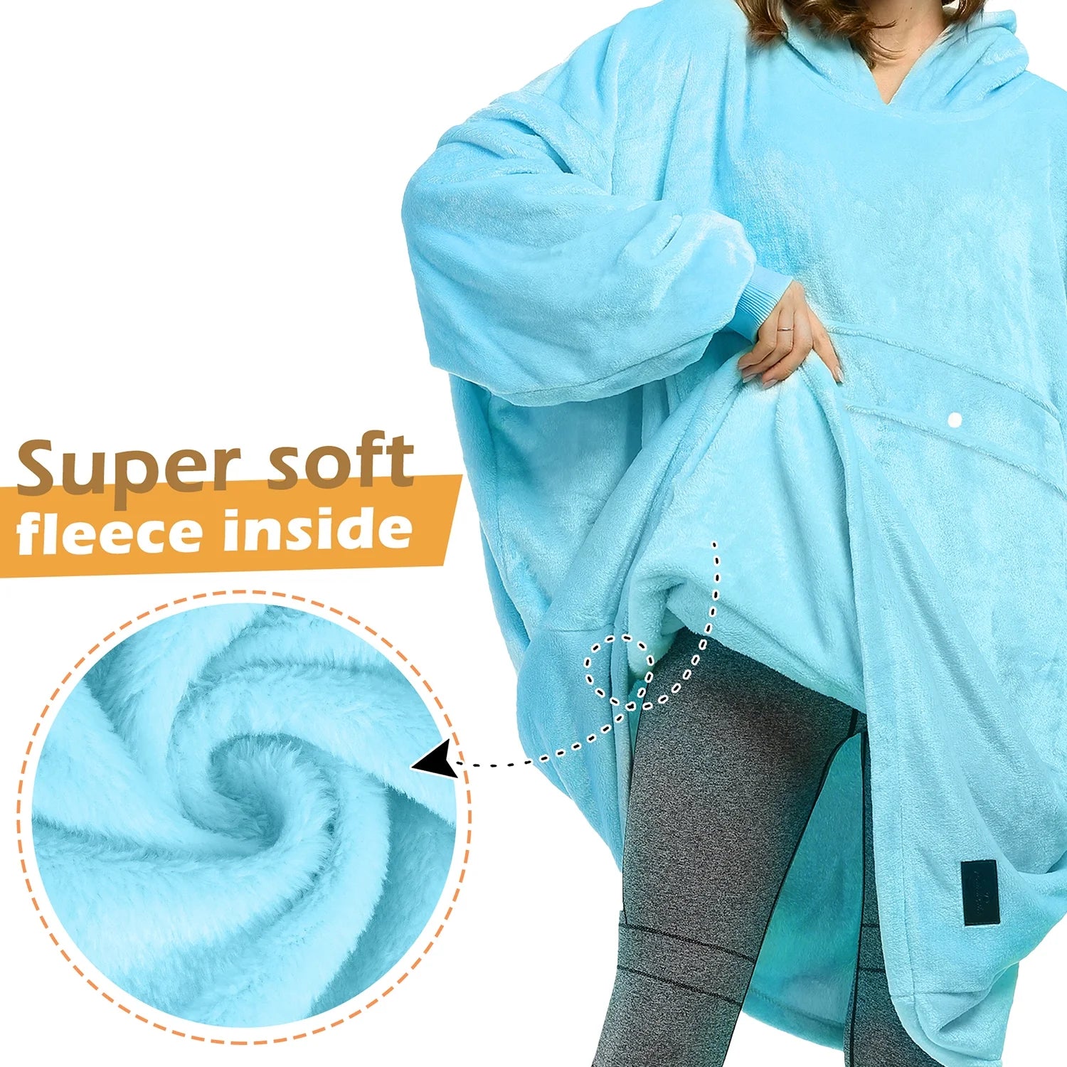 Hooded Blanket Sweatshirt Soft Fleece Pullover Blue k7