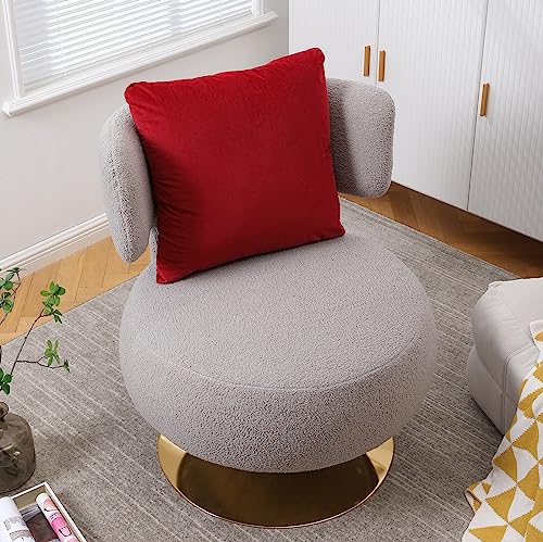 Upholstered Barrel Chair with Pillow, 360 Degree Swivel Single Sofa a7
