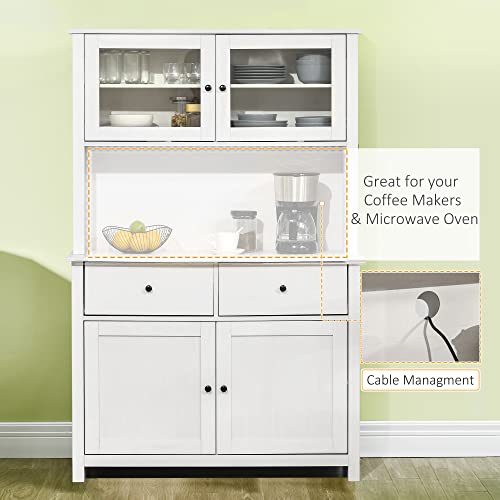 Kitchen Buffet with Hutch, Pantry Storage Cabinet with Shelves and Drawers, Antique White a7