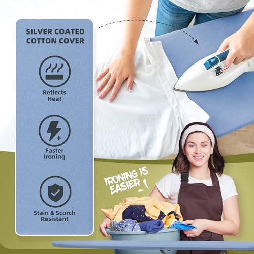 Ironing Board 45 x 14 with Iron Holder, Adjustable Height, Foldable Steel Frame k7m