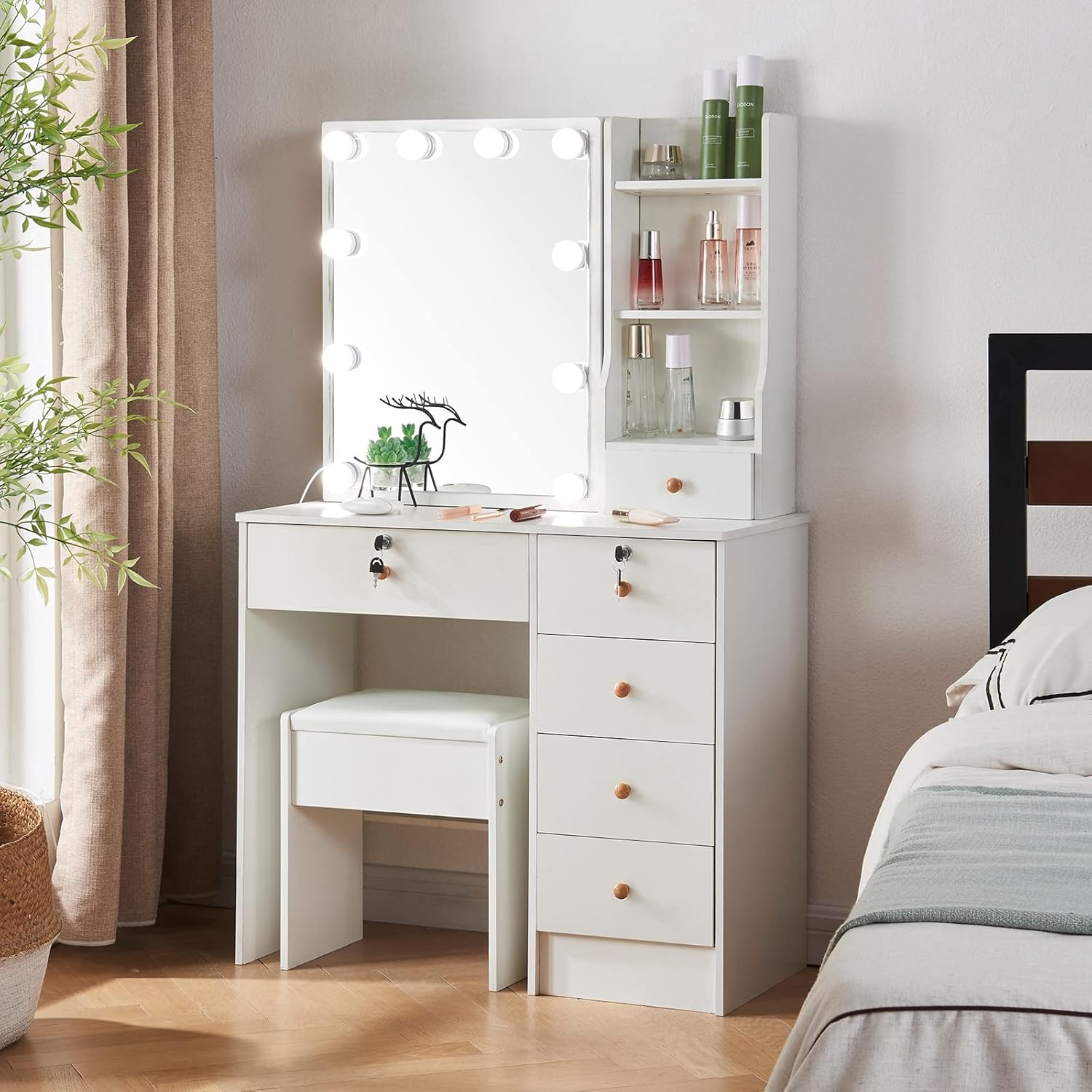 Makeup Vanity with Sliding Mirror and Lights for Home k7p