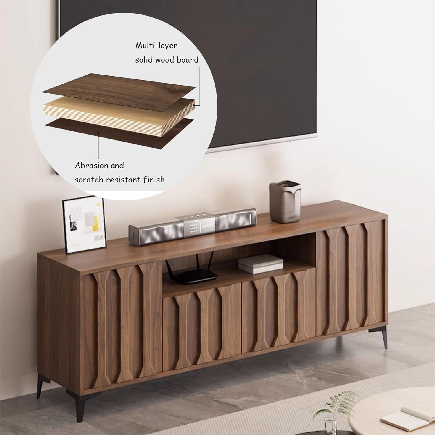 Tall TV Stand 160x40x70cm Wooden Cabinet Brown Entertainment Center a7