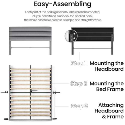 Full Size Bed Frame with Adjustable Headboard Dark Gray k7