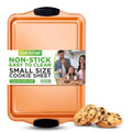Nutrichef Nonstick Small Cookie Baking Sheet, Smooth Silicone Coating with Red Silicone Handles, Kitchen Essential, Durable Sheet Pan, Dishwasher Safe, PFOA, PFOS, PTFE Free, 13.38’’ × 8.66’’ × 0.59’’