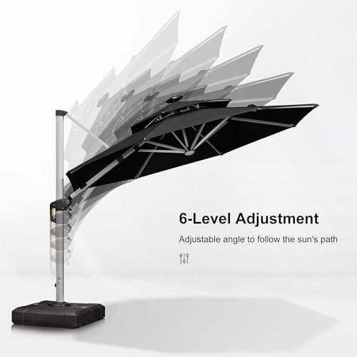 Navy Blue Solar LED Cantilever Patio Umbrella With Base a7
